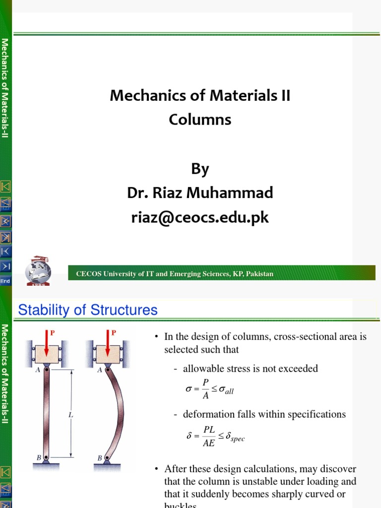 Column Stability and Euler's Formula | PDF | Buckling | Mechanical ...