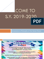 Welcome To S.Y. 2019-2020: Introduction To Philosophy of The Human Person