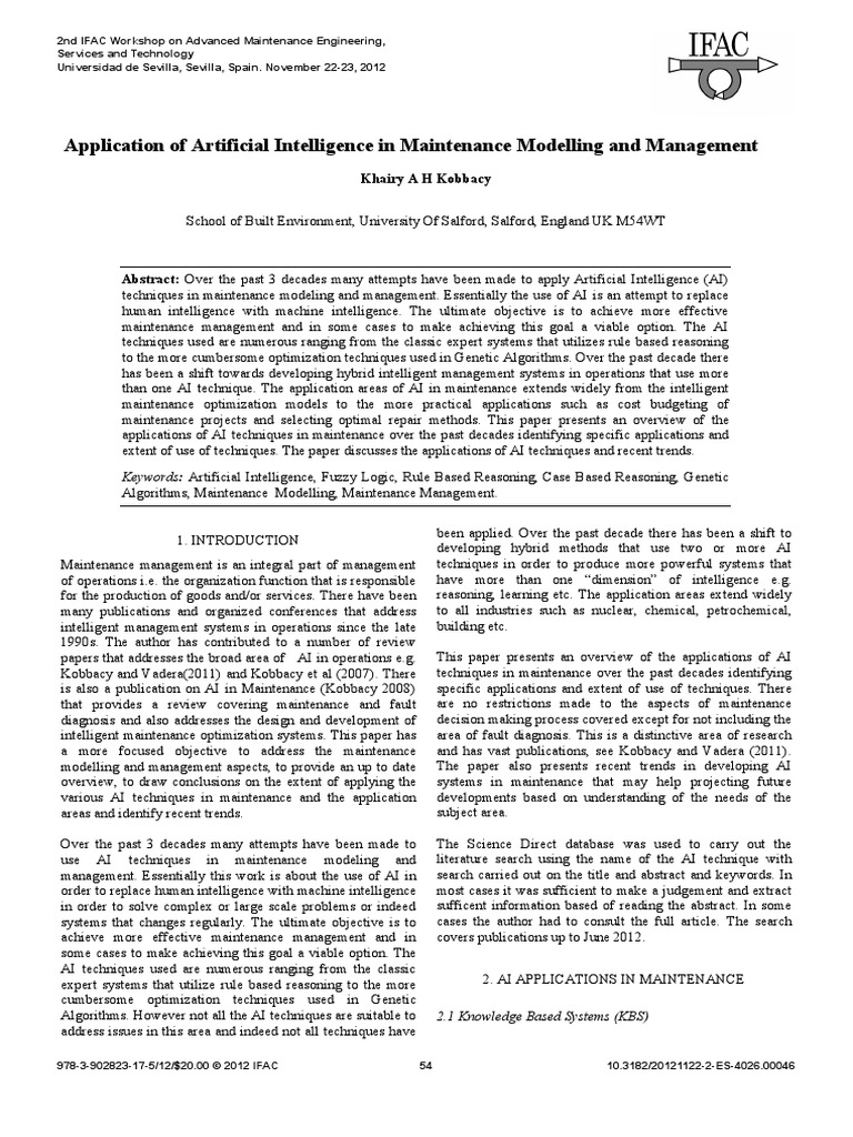 Application of AI in Maintenance | PDF | Artificial Intelligence ...