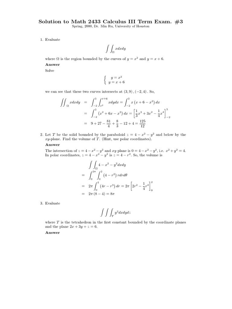Calculus III Exam Solutions | PDF | Integral | Differential Topology