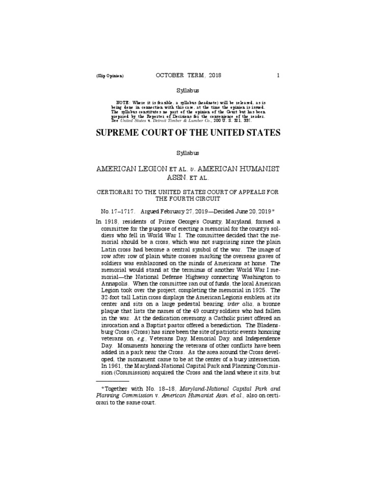 American Legion v. American Humanist Association PDF Establishment