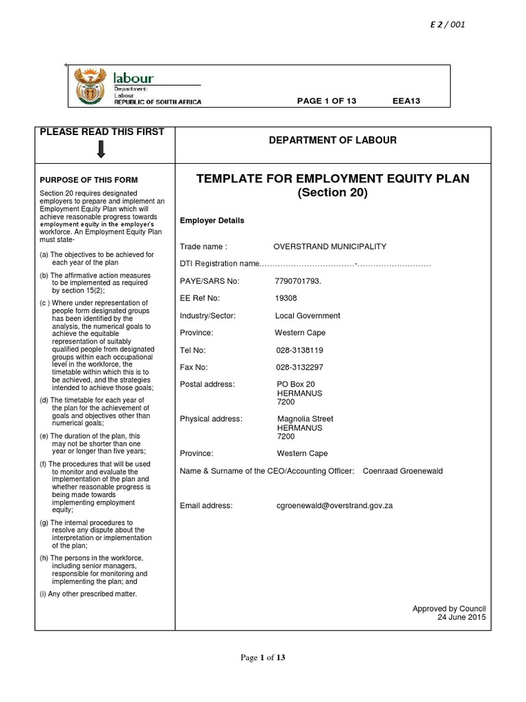 Employment Equity Plan Template | PDF | Affirmative Action | Employment