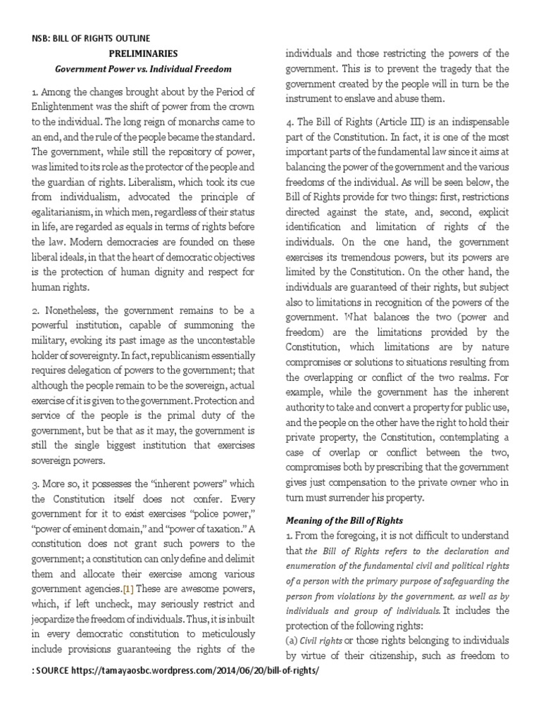 Bill of Rights Outline | PDF | Search And Seizure | Vagueness Doctrine