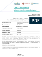 Alerta No 199 2018 Lote A160035 Fraudulento de VIGADEXA Solucion Oftálmica Esteril