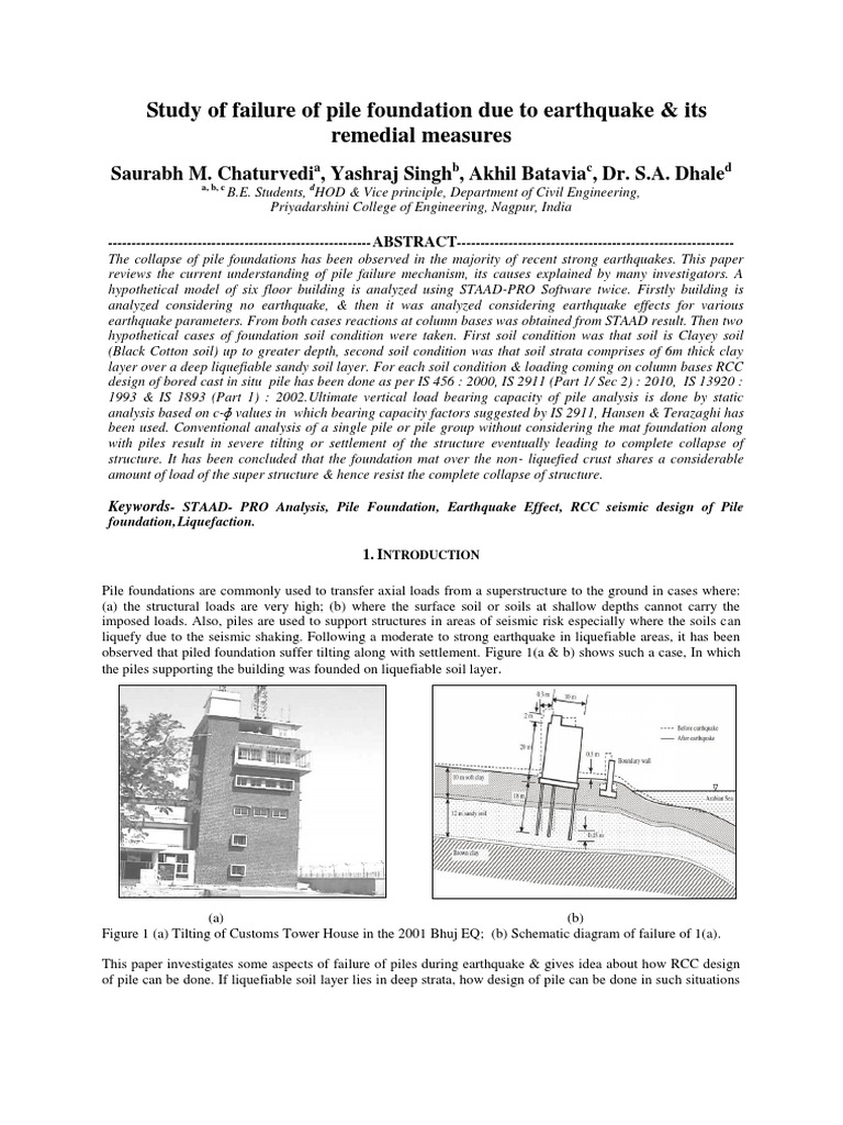 Study of Failure of Pile Foundation Due To Earthquake & Its Remedial ...