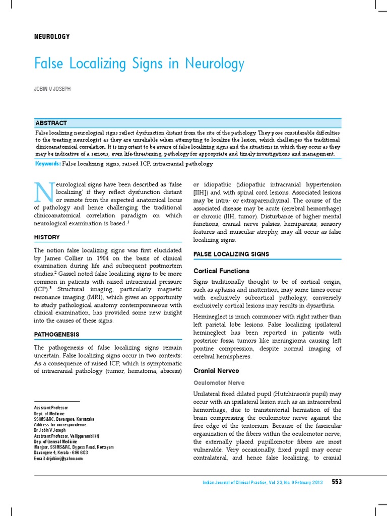 False Localizing Signs in Neurology | PDF | Alzheimer's Disease ...