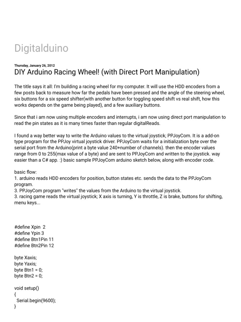 Digitalduino - DIY Arduino Racing Wheel! (With Direct Port Manipulation ...