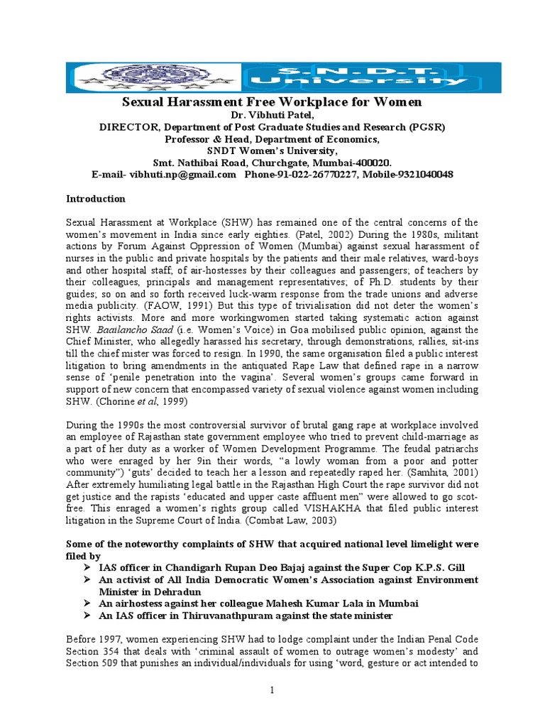 Sexual Harassment Free Workplace For Women 4-7-2009 | PDF | Sexual ...