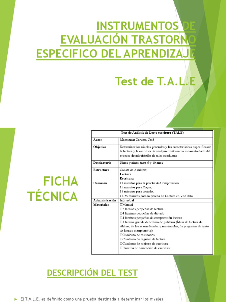 Test T.A.L.E.: Evaluación de Lectoescritura | PDF | Validez ...