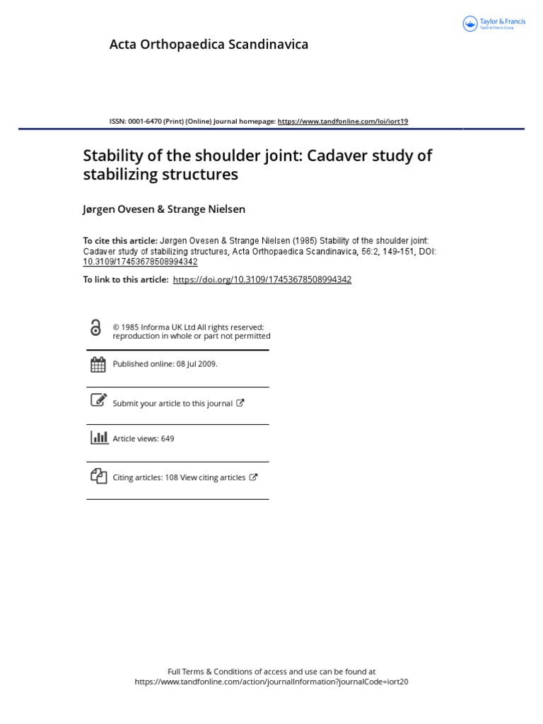 Stability of The Shoulder Joint Cadaver Study of Stabilizing Structures ...