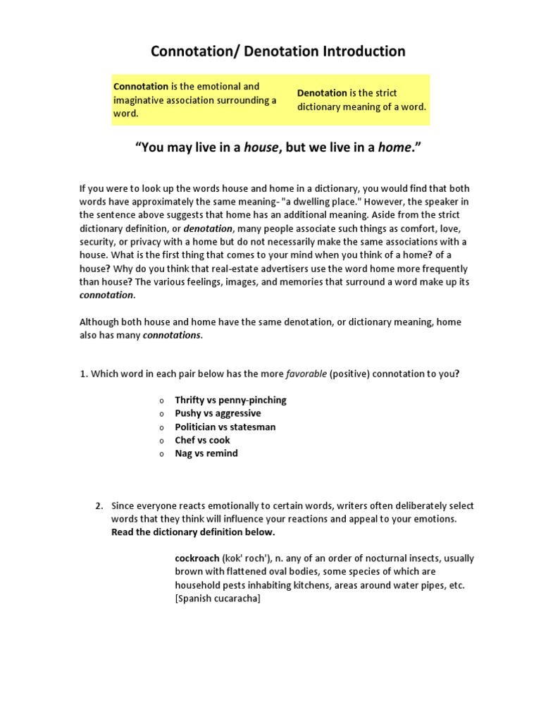 Understanding Connotation vs. Denotation | PDF