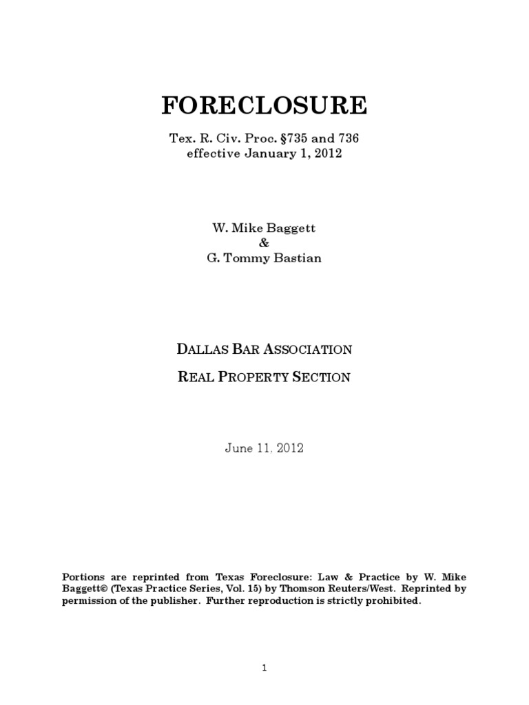 Foreclosure Update Texas | PDF | Foreclosure | Mortgage Law