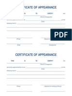 Certificate of Appearance: (Name & Designation) (Date)