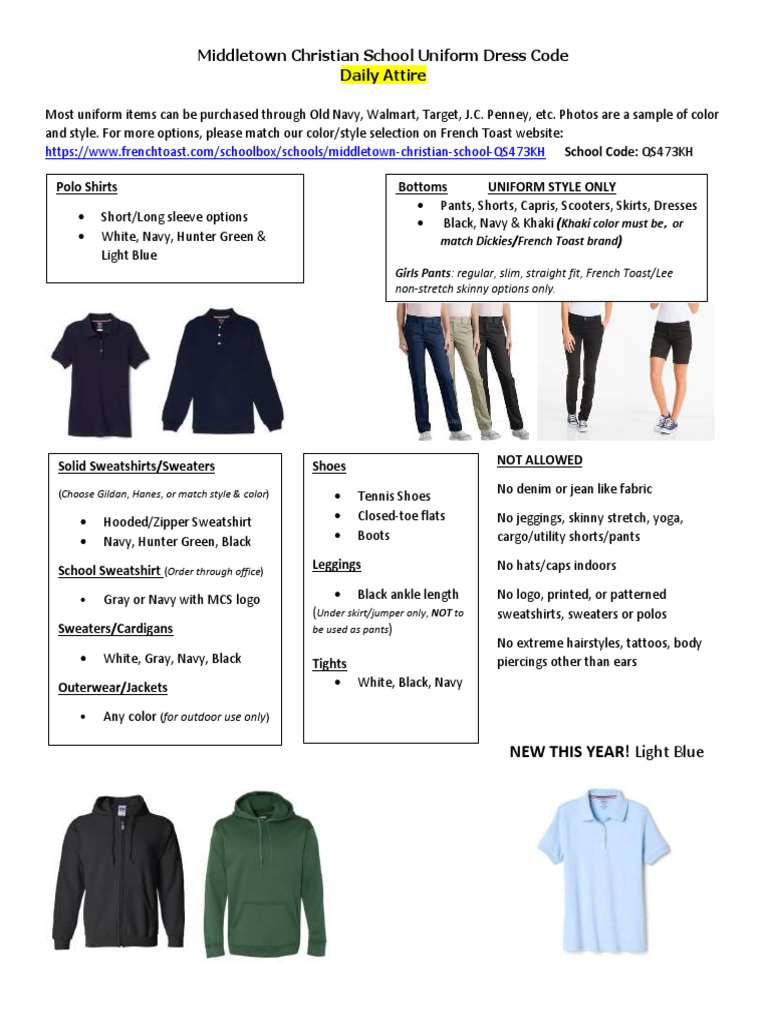 Middletown Christian School Uniform Dress Code 2019 PDF Sweater