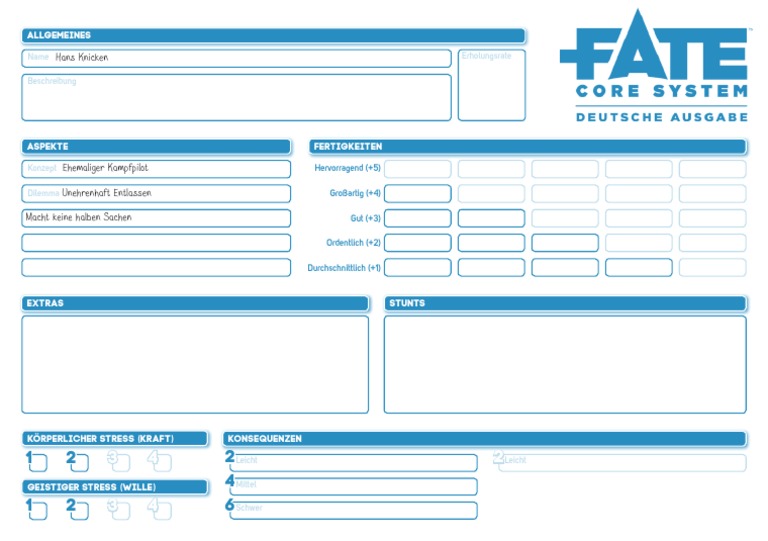 Fate Charakterbogen Blau Interaktiv A4 | PDF