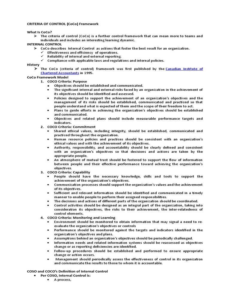 Coco Framework | PDF | Internal Control | Cognition