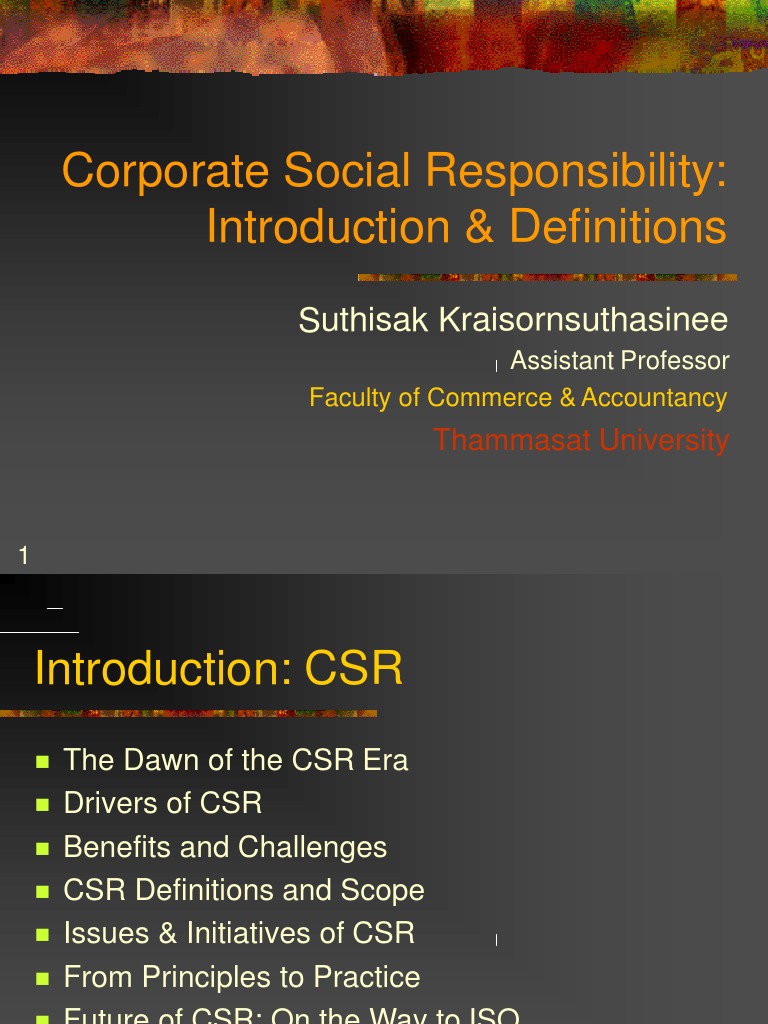 Corporate Social Responsibility: Introduction & Definitions: Suthisak ...