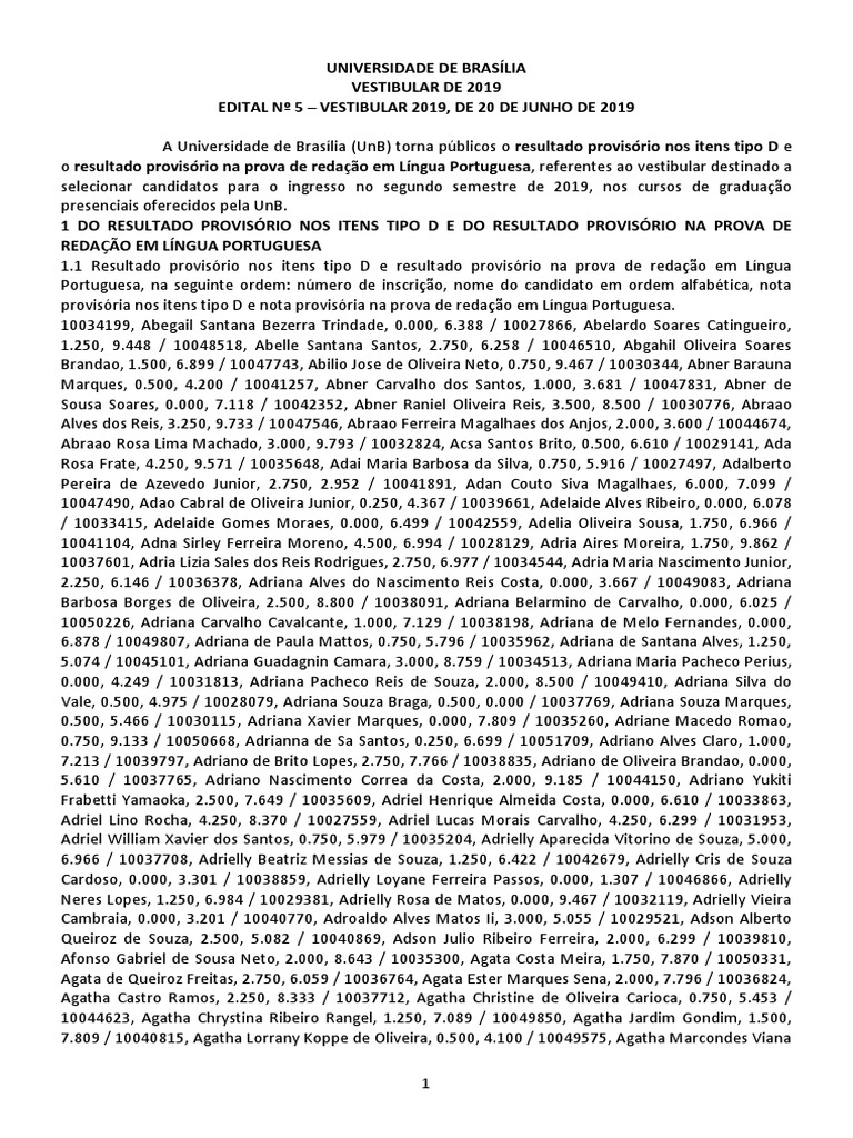 UnB Divulga Resultado Provisório Do Vestibular | PDF