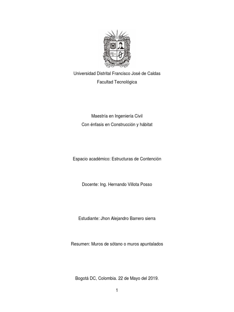 Trabajo 5 - Muros de Sótano o Muros Apuntalados | Fundación (Ingeniería