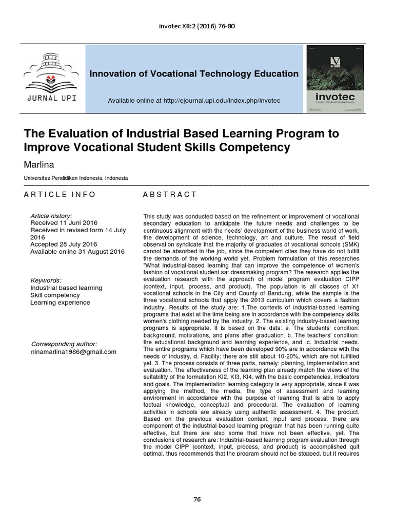The Evaluation of Industrial Based Learning Program To Improve ...