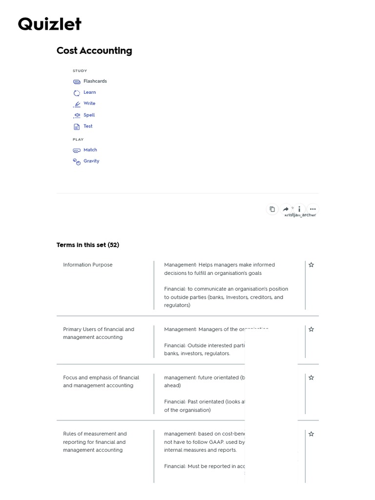 Cost Accounting Flashcards _ Quizlet Cost Accounting