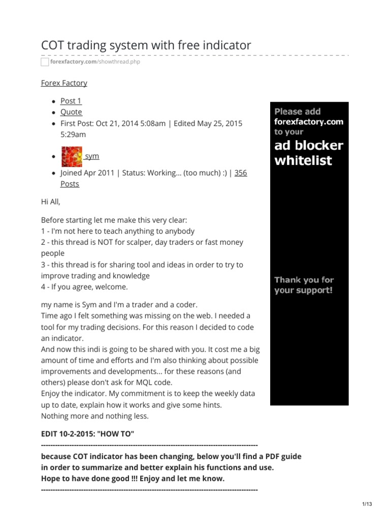 COT Trading System With Free Indicator PDF Market Maker Futures