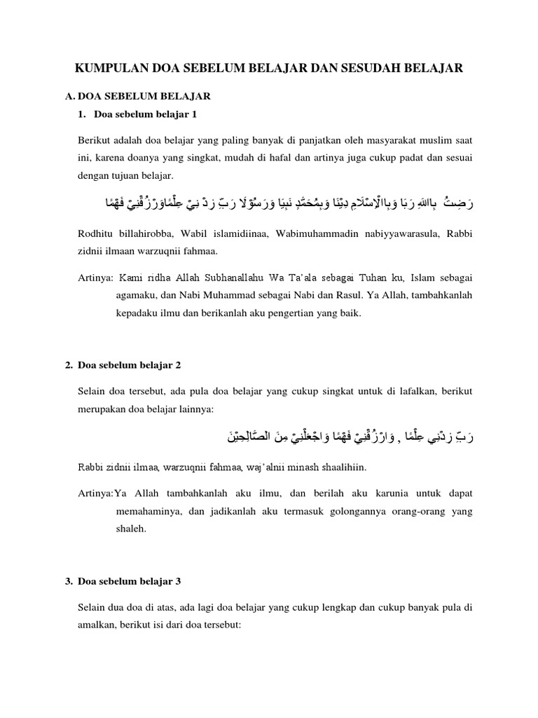 Kumpulan Doa Sebelum dan Sesudah Belajar | PDF