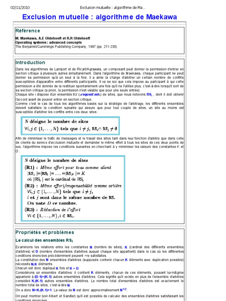 Algorithme de Maekawa en exclusion mutuelle | PDF | Ensemble ...