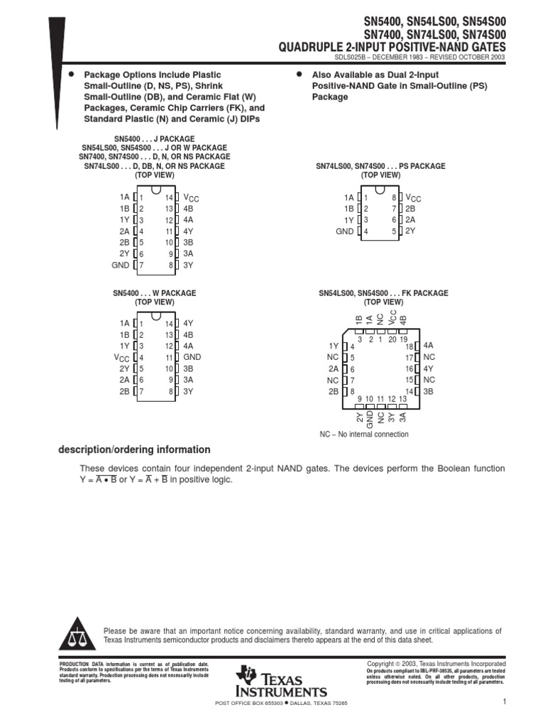 sn74ls00 PDF | PDF | Electrical Components | Electronic Circuits
