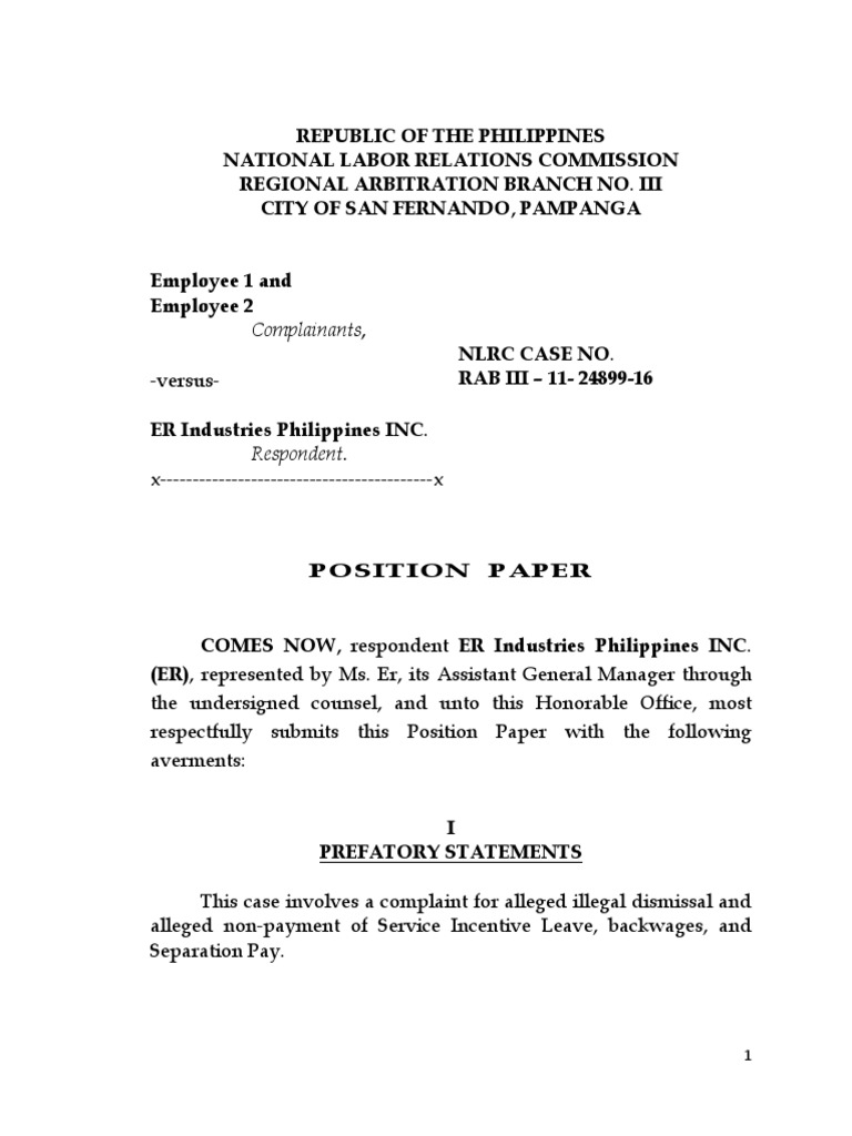 Position Paper on Illegal Dismissal Case | PDF | Contractual Term ...