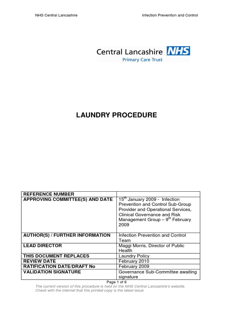 NHS Laundry Procedure for Infection Control | PDF | Hygiene | Hospital ...