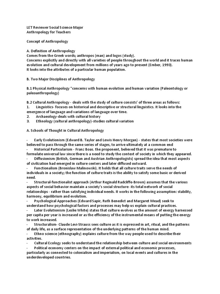 LET Reviewer Social Science Major | PDF | Pragmatism | Anthropology