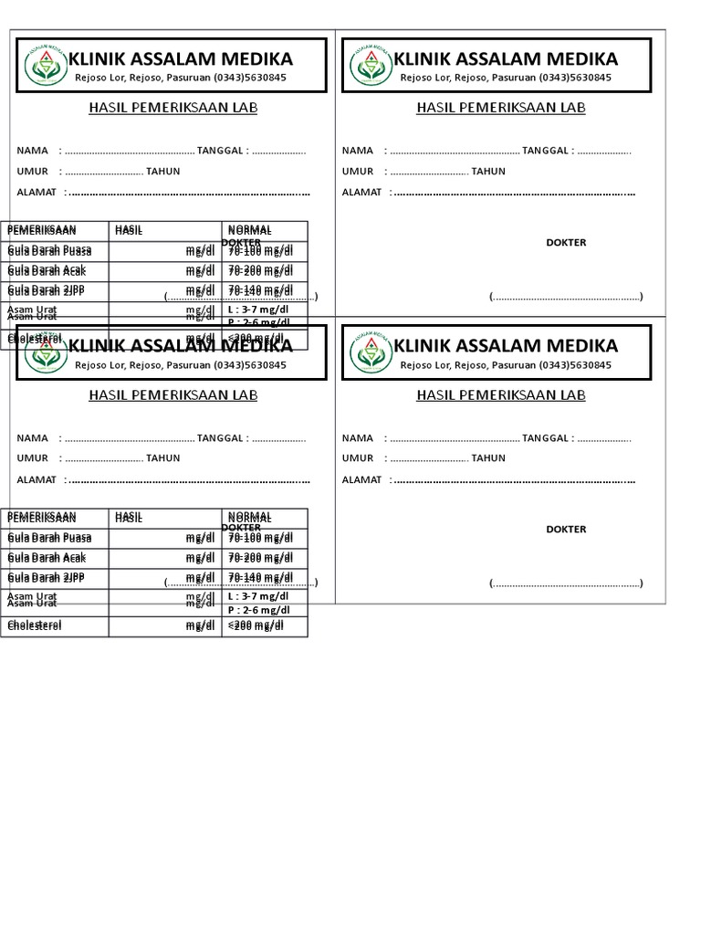 Hasil Pemeriksaan Lab Kesehatan Pasien | PDF | Kesehatan Holistik