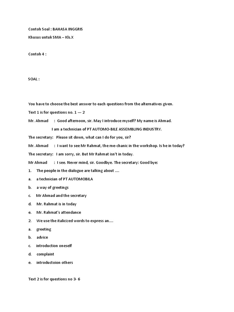 Contoh Soal Self Introduction Kelas 10 Soal Kita