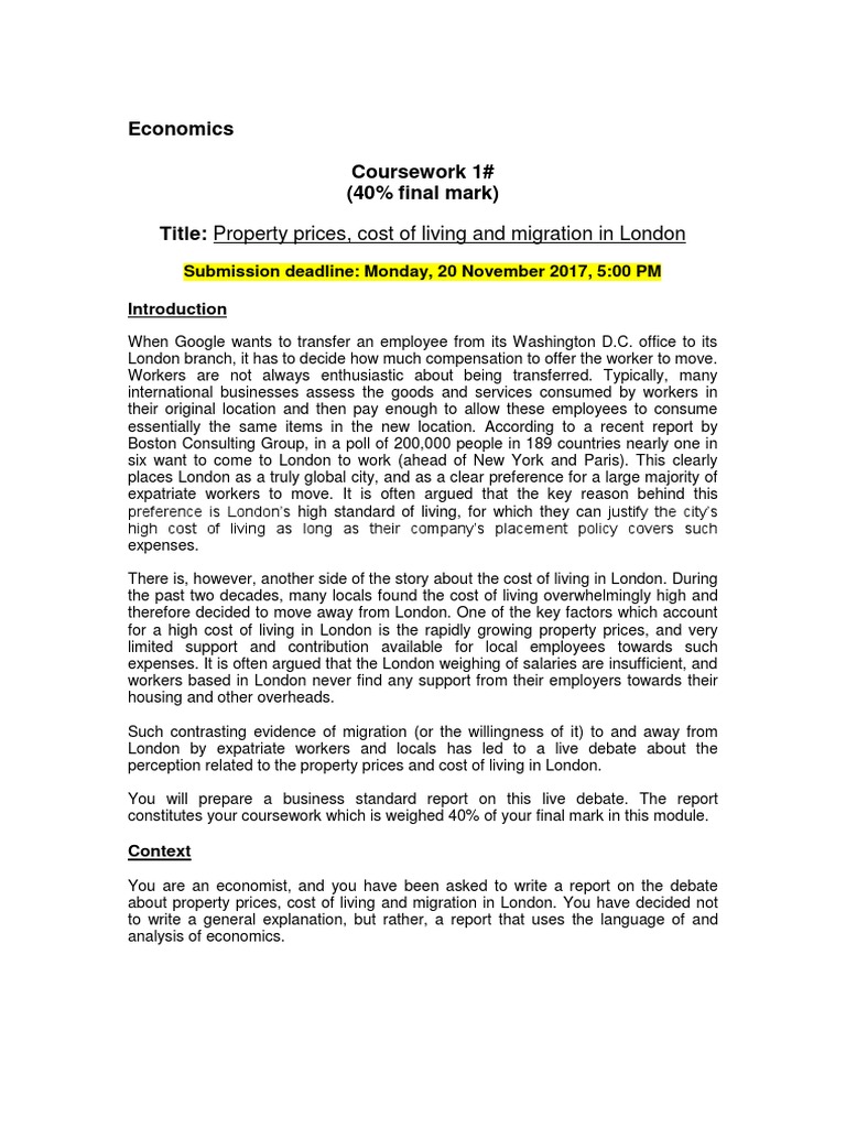 Economics Coursework 1# (40% Final Mark) Title: Property Prices, Cost ...