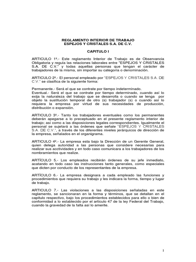 Reglamento Interior de Trabajo | PDF | Tiempo de trabajo | Regulación