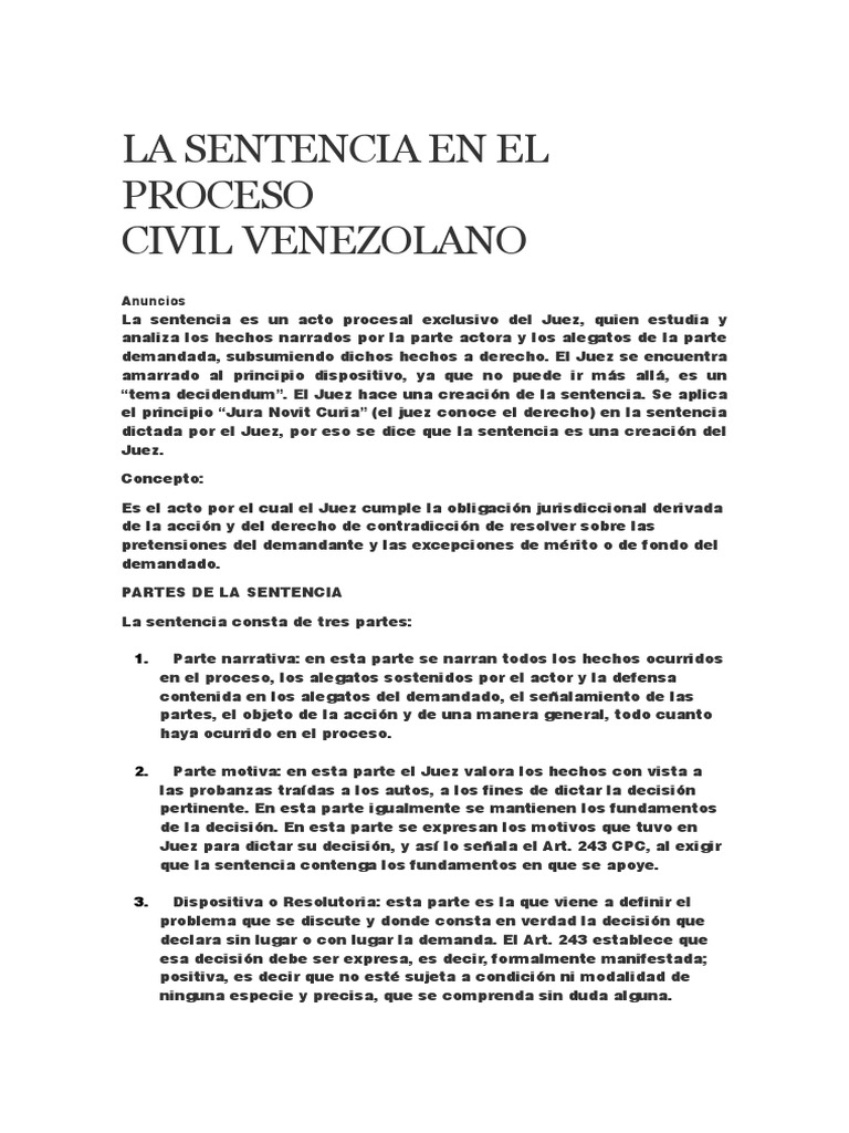 Partes de la Sentencia Civil Venezolana | PDF | Res Judicata ...