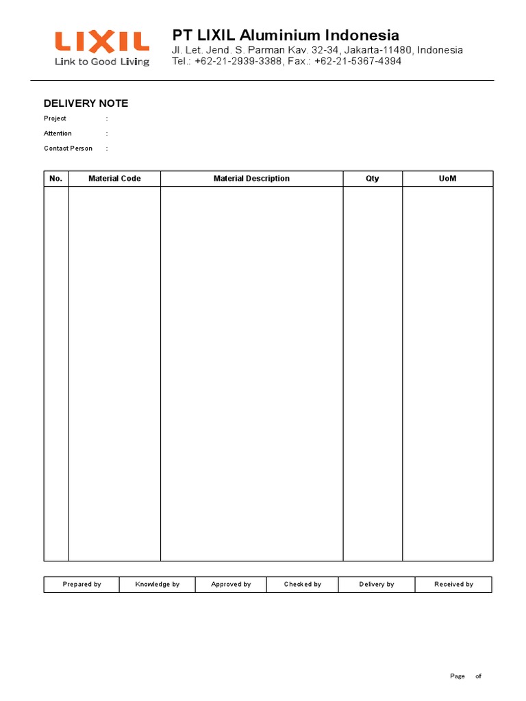 Delivery Note for Construction | PDF