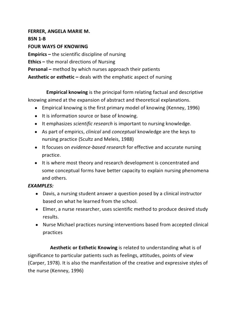 4 Ways Of Knowing | Pdf | Nursing | Scientific Method