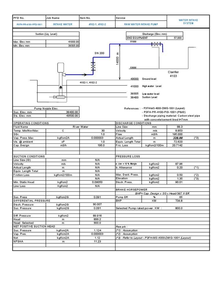 Water Intake System PFD Analysis | PDF | Pump | Valve