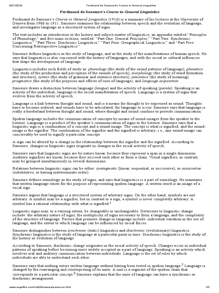 Ferdinand de Saussure intelligence overview