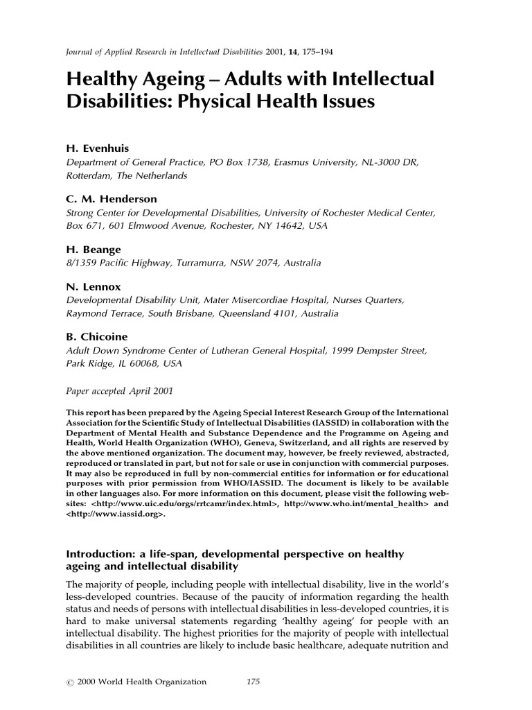Healthy Ageing Adults With Intellectual Disabilities Physical Health