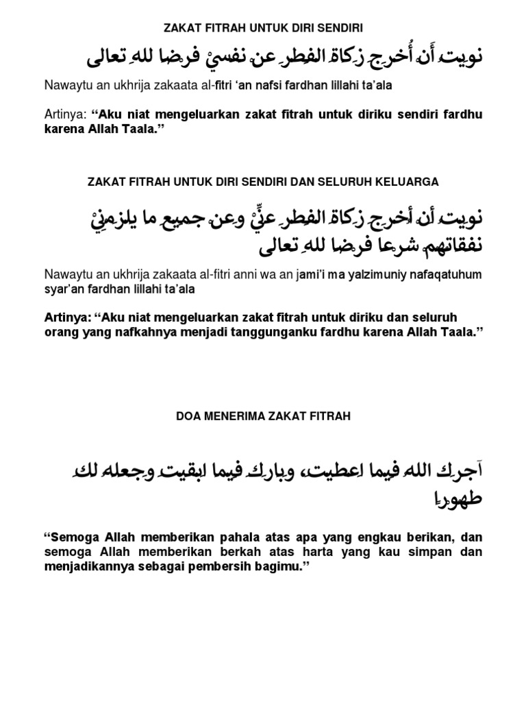 Lafat Niat Zakat Fitrah