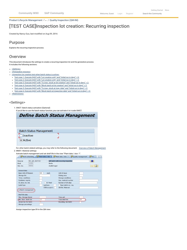 (TEST CASE) Inspection Lot Creation - Recurring Inspection - Product ...