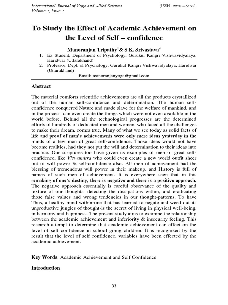 Self-Confidence and Academic Achievement | PDF | Self Efficacy | P Value