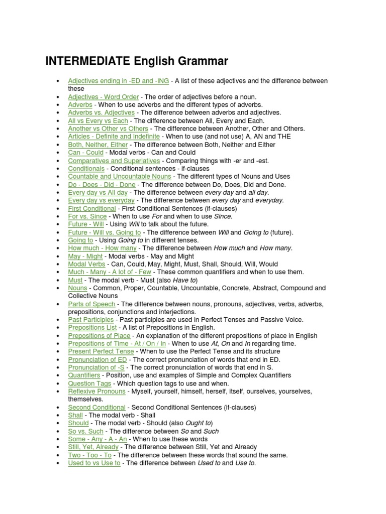 Intermediate English Grammar Guide | PDF | Verb | Adjective