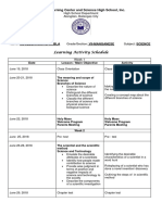 Learning Activity Schedule: Marian Learning Center and Science High School, Inc