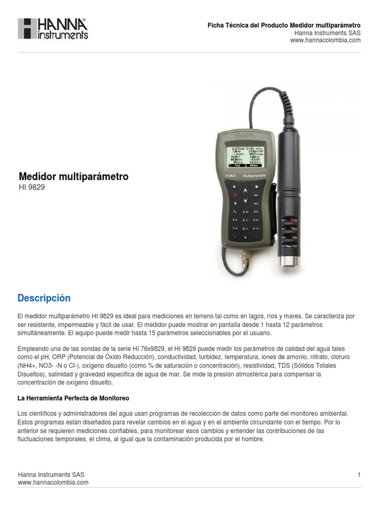 Hanna Instruments Multiparametro | PDF | Salinidad | Agua
