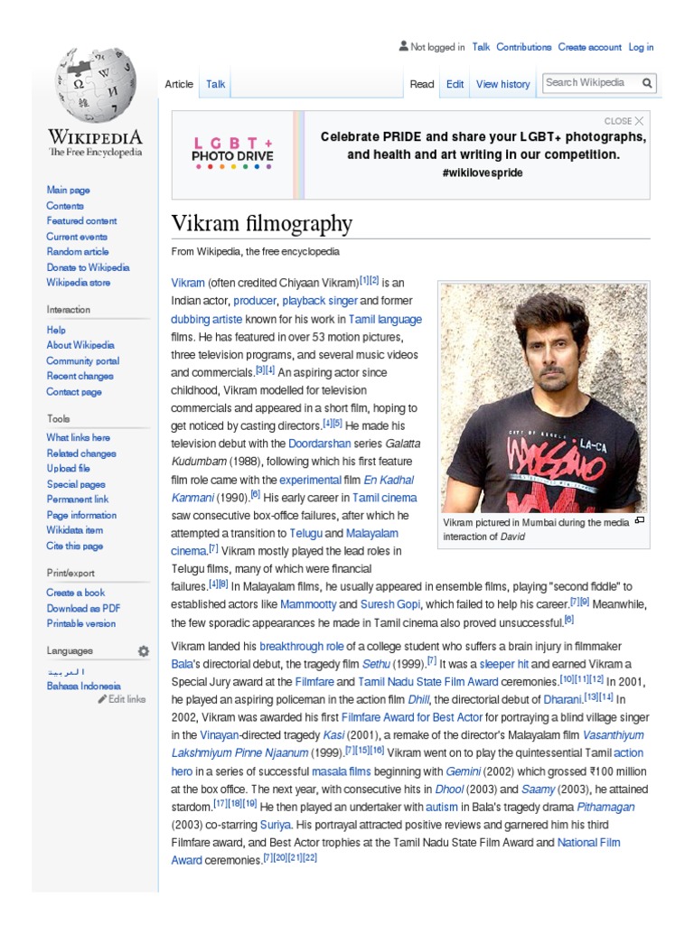 En Wikipedia Org Wiki Vikram Filmography | PDF | Wikipedia | Tamil Cinema