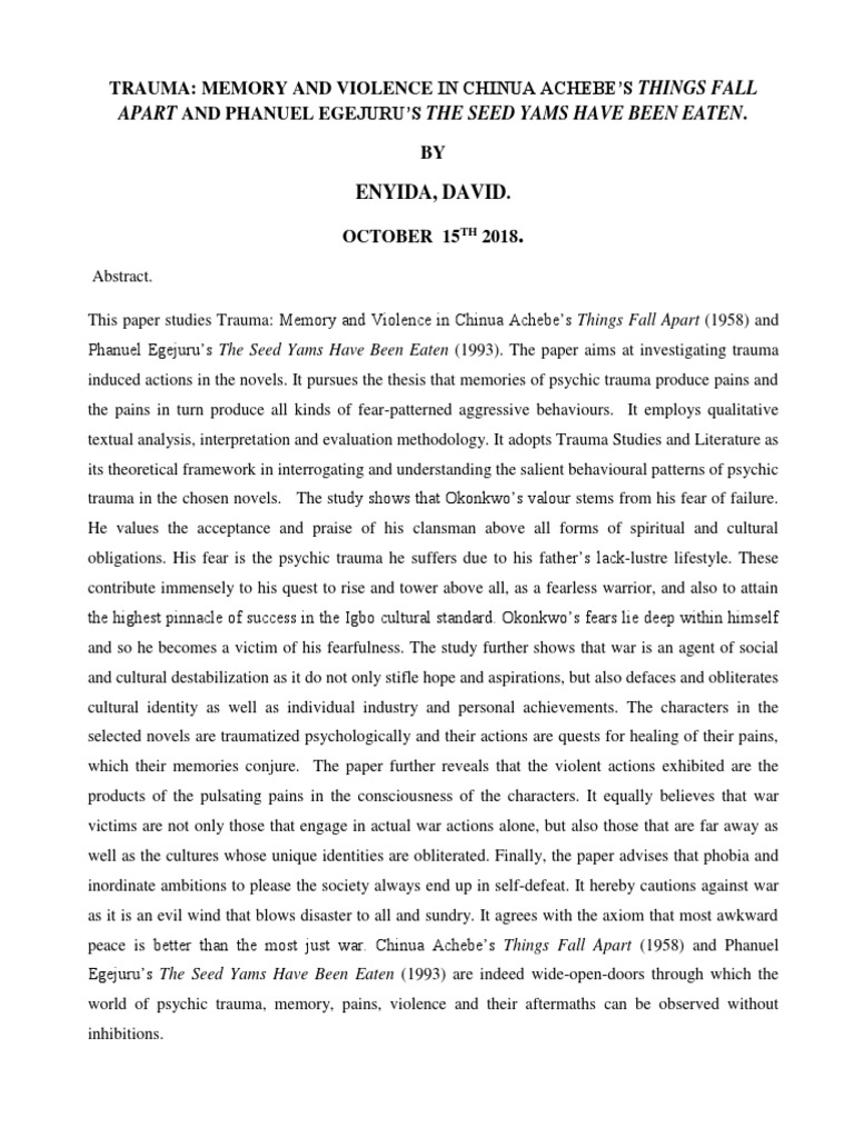 Memory and Violence in Things Fall Apart | PDF | Psychological Trauma ...